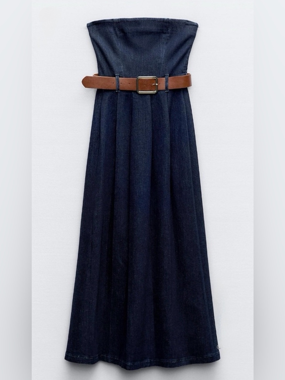 Zara Z1975 Strapless Denim Midi Maxi Dress XS Dark Blue A-Line Belt Loops